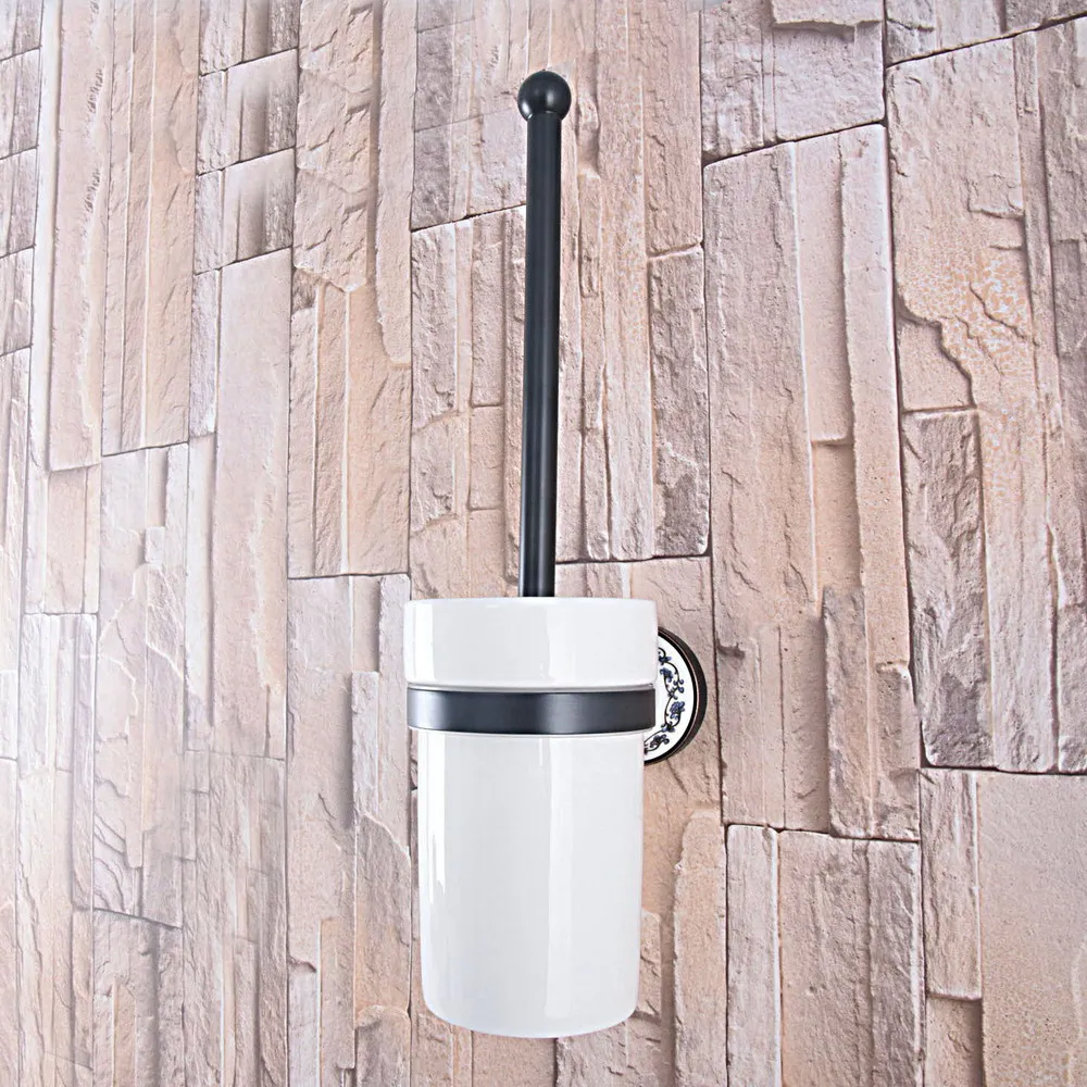 

Wall Mounted Black Oil Rubbed Antique Brass Bathroom Toilet Brush Holder Set Bathroom Accessory Single Ceramic Cup mba762