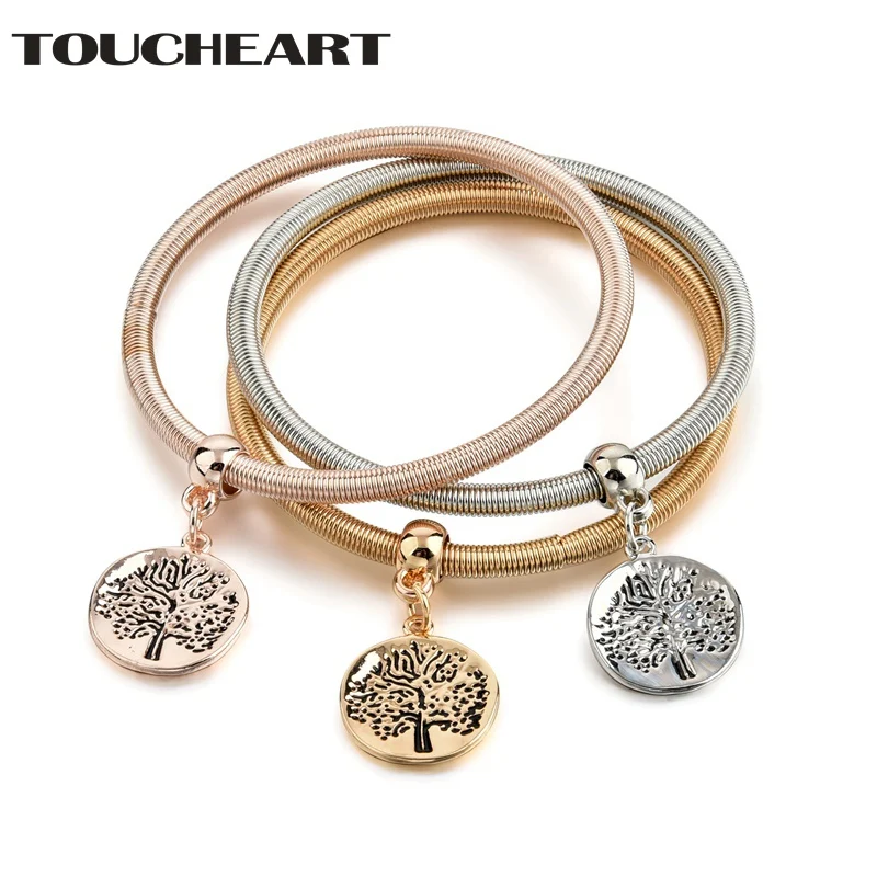 

TOUCHEART 3 Pcs/Set Carved Tree Charm Bracelets 3 Color Rose Gold Color Popcorn Chain Personalized Bracelets & Bangles SBR170117