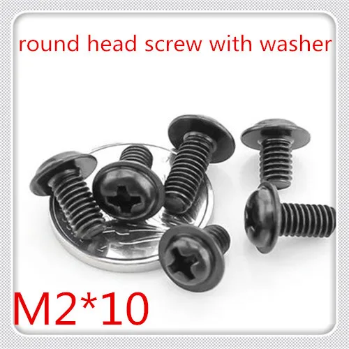 1000PCS M2*10 steel with black round head cross recessed screw with ...