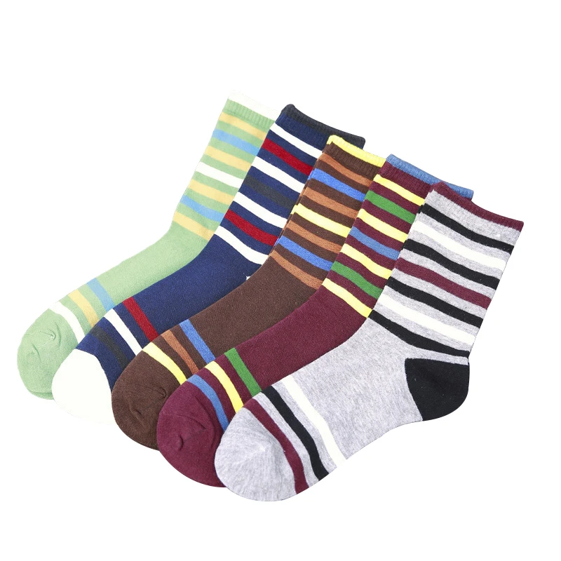 US7 10 men's autumn winter colored horizontal stripes long cotton socks ...