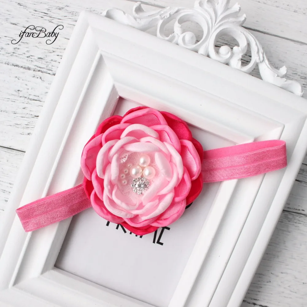 Женская атласная ткань аксессуары для волос|flower headband|headband with rhinestonesburn flower |