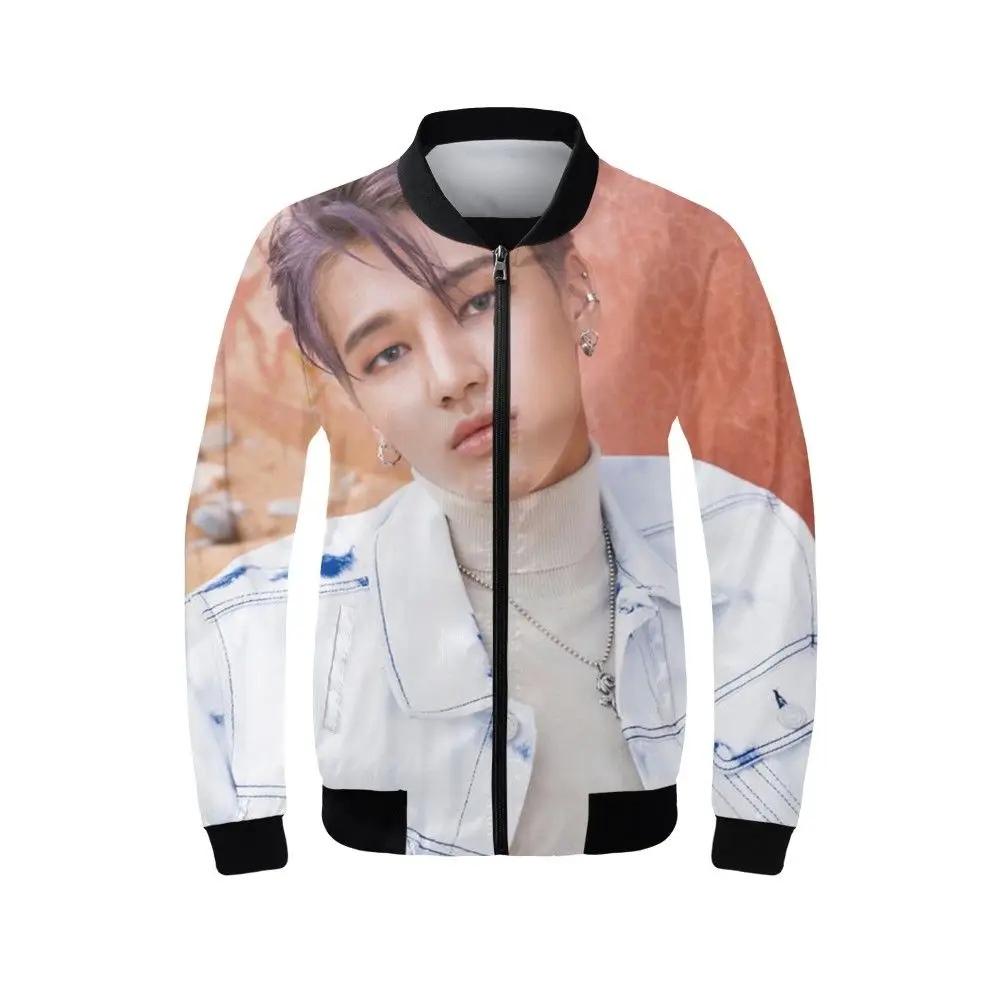 Women's Bomber Jacket Fashion ATEEZ Kpop Group 3D Printing Zipper Coats Females Autumn Full Sleeves Ribbed Cuffs Outwear Girls