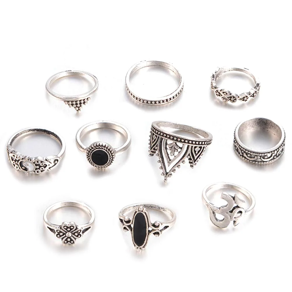

10pcs/Set Women Bohemian Vintage Silver Stack Rings Above Knuckle Rings Set