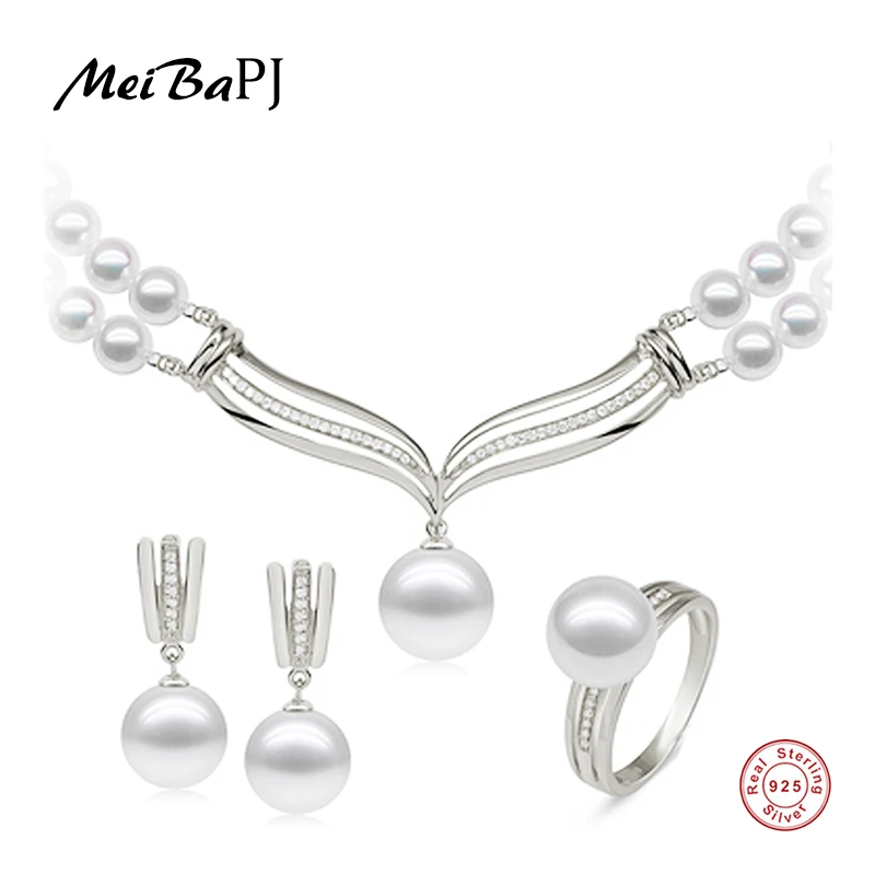 MeiBaPJ 925 Sterling Silver 3 Items Sets 100% Real Natural Pearl Jewelry Set For Women Top Quality Wedding Jewelry Gift Box MeiBaPJ 925 Sterling Silver 3 Items Sets 100% Real Natural Pearl Jewelry Set For Women Top Quality Wedding Jewelry Gift Box