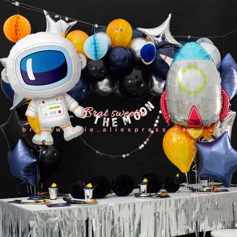 Космические вечерние космонавты и ракеты корабль фольгированные шары галактика солнечная система тема вечерние для мальчиков детские украшения на день рождения