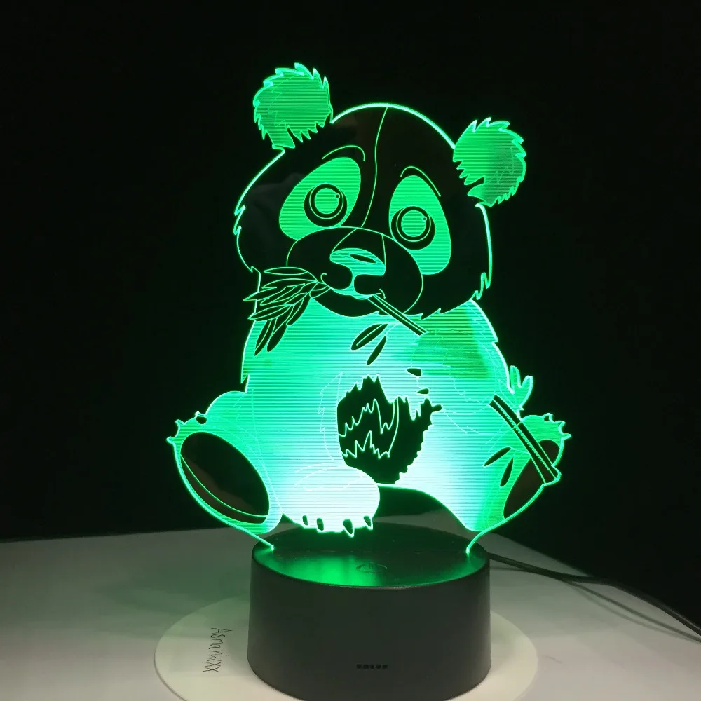 Cute Bamboo Panda 7 Colors Change Night Lamp LED 3D Table Light for