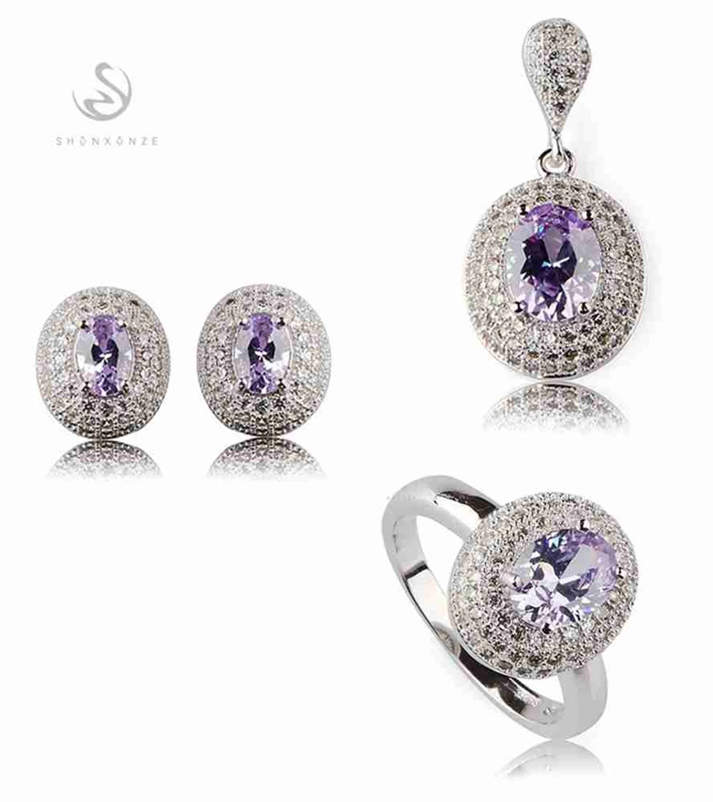 

SHUNXUNZE Noble Generous Silver Plated set(ring/earring/pendant) Light purple Cubic Zirconia R3182set sz6 7 8 9 Exquisite Gift