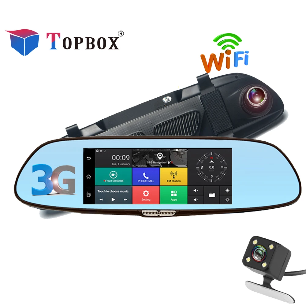 

Topbox 3G Car Camera 7" Touch Screen Wifi GPS Car Video Recorder Bluetooth Rearview Mirror Dash Cam Dual Lens Car Dvrs Recorder