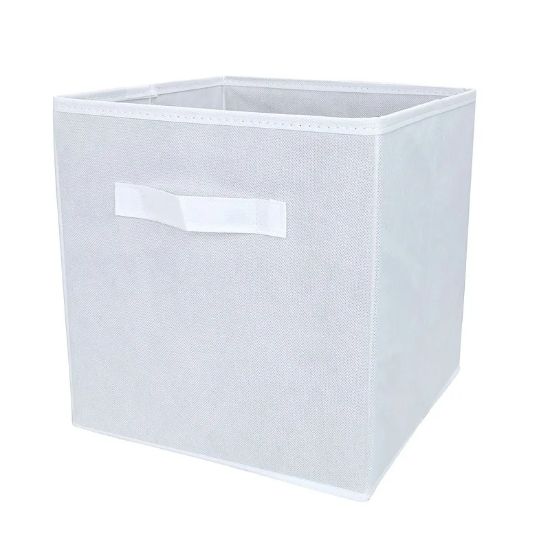 

White Fabric Cube Storage Bins, Foldable, Premium Quality Collapsible Baskets, Closet Organizer Drawers