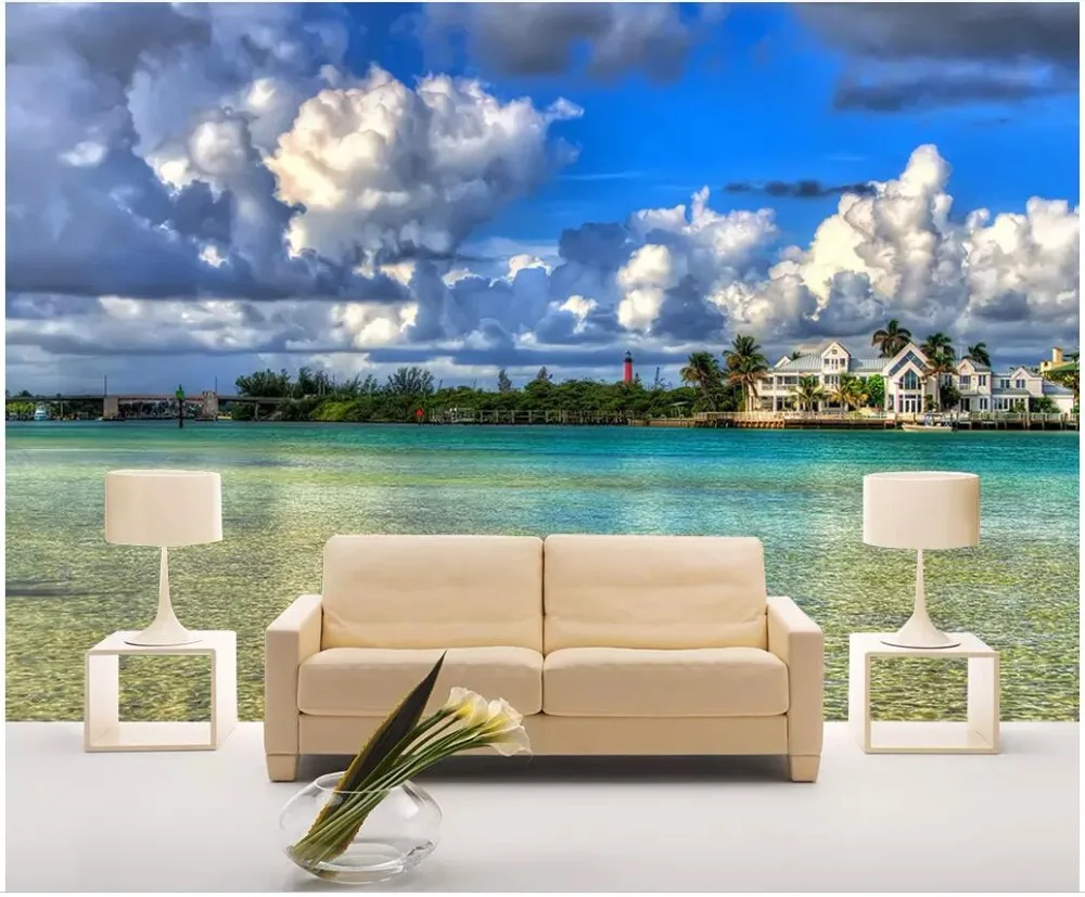 

Custom photo mural 3d wallpaper Beautiful seaside resort scenery background home decor living room wallpaper for walls 3d