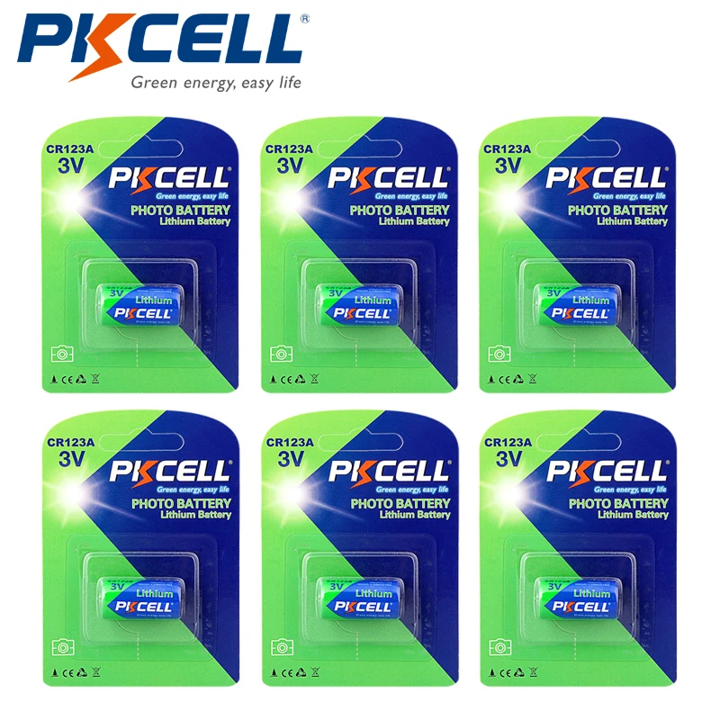 Литиевая батарея PKCELL CR123A 3 в 6 шт. CR123 CR 123 123A CR17345 16340 2/3A 1500 мАч вольтовые батареи для