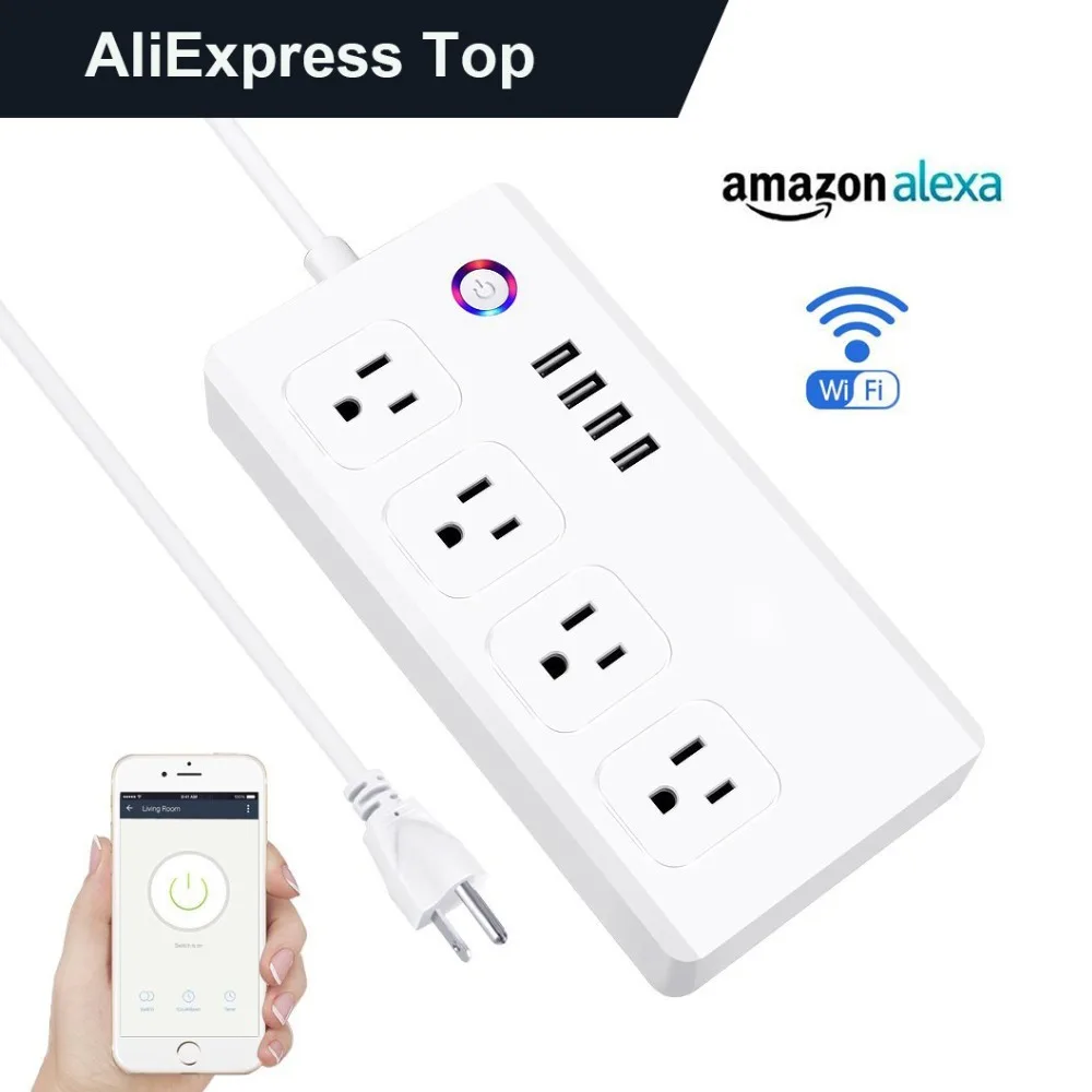 WiFi Smart Power Strip,Surge Protector 4 USB Ports and 4 AC Smart Plug