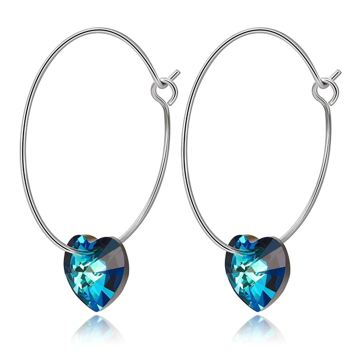Kemstone Silver color Created Blue AAA Cubic Zirconia Earrings Heart