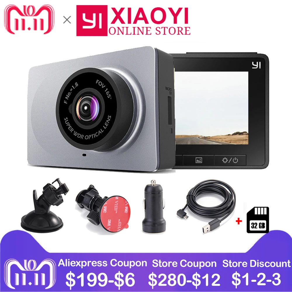 Xiaomi YI Smart Dash Camera Car DVR 165 Degree 1080P 60fps Car Detector 2.7" ADAS Safe Reminder