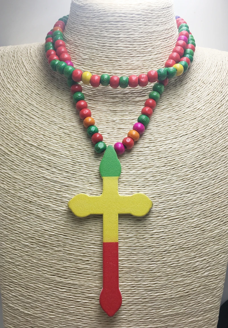 

2017 Newest Rasta Cross Wooden Necklace