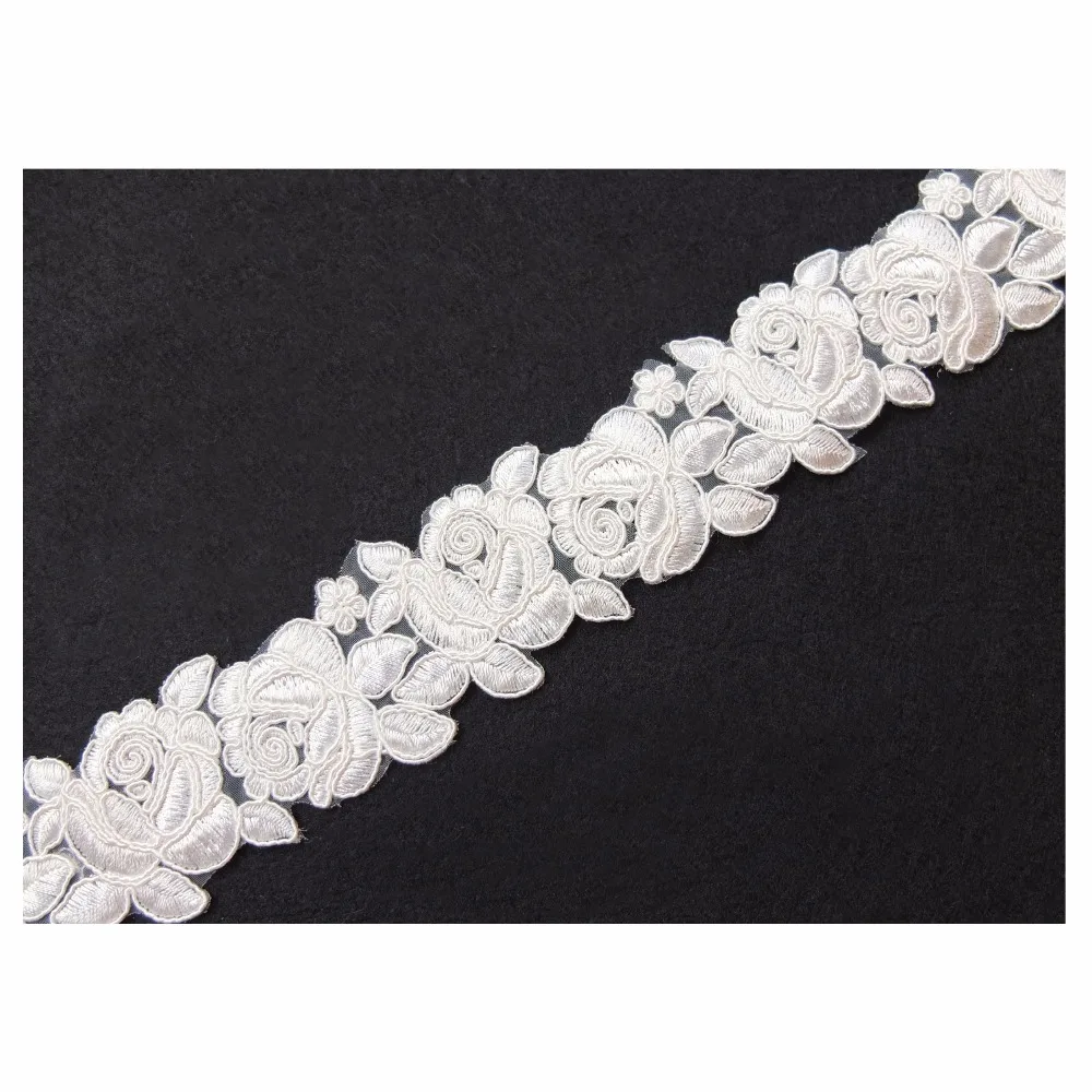 

New Ivory/Cream/Offwhite Flower Embroidery Lace Ribbon Trimming Dance Dress Costume Garment Decoration Accessories 1Yard TRELC8A