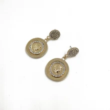 Женские винтажные серьги Rongho в стиле барокко с кристаллами и головой человека, Серьги Brincos, серьги с золотыми металлическими монетами, Женские Ювелирные изделия в стиле панк