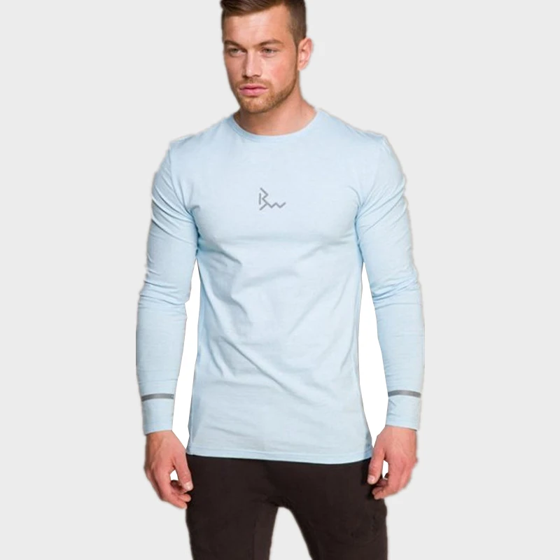 Mens long sleeved t shirt cotton Slim fit gyms Fitness Bodybuilding