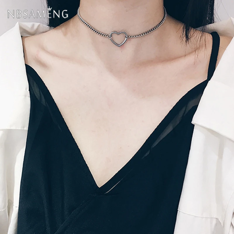 

Heart Hollow Necklace for Women Trendy Accessories Initial Chain Clavicle Pendant Statement Silver Necklaces Choker Dorp Jewelry