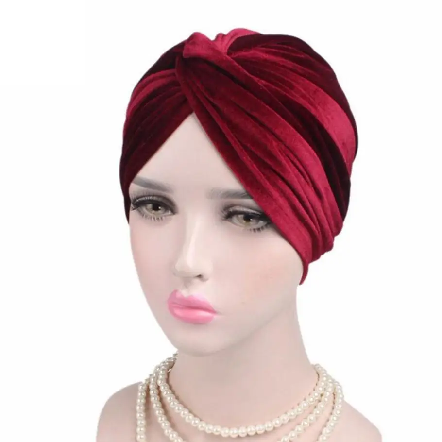 Turbano Для женщин Beanies turban мусульманское Полосатое фланель шарф рака шляпу капот chimio \ Coton женский Шапки#800 - Цвет: Wine