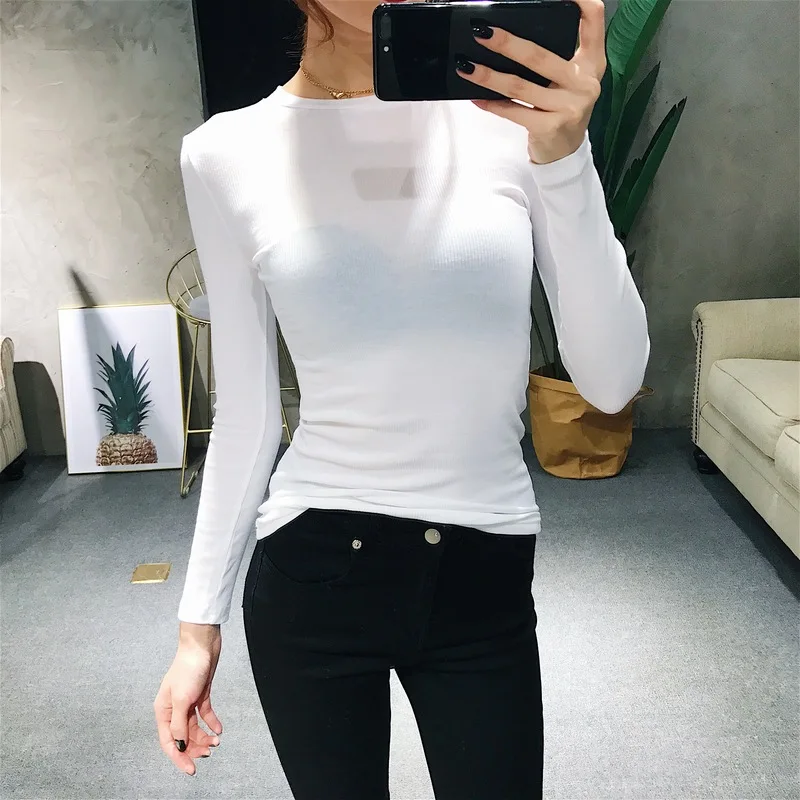 Women Crew Neck Ribbed  Long Sleeve Slim Fit T-shirt For size XS/S