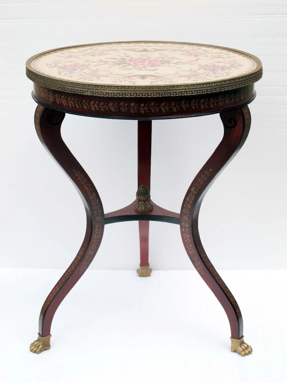 European Style Antique Porcelain and Wood Console Table Side Table