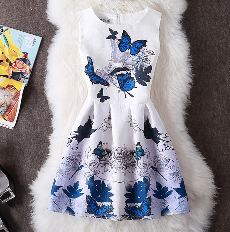 

2017 Brand New Women's Fashion Clothing Office Lady Summer Dress Sexy Party Sleeveless Vintage Print A Line Vest Dress Vestidos