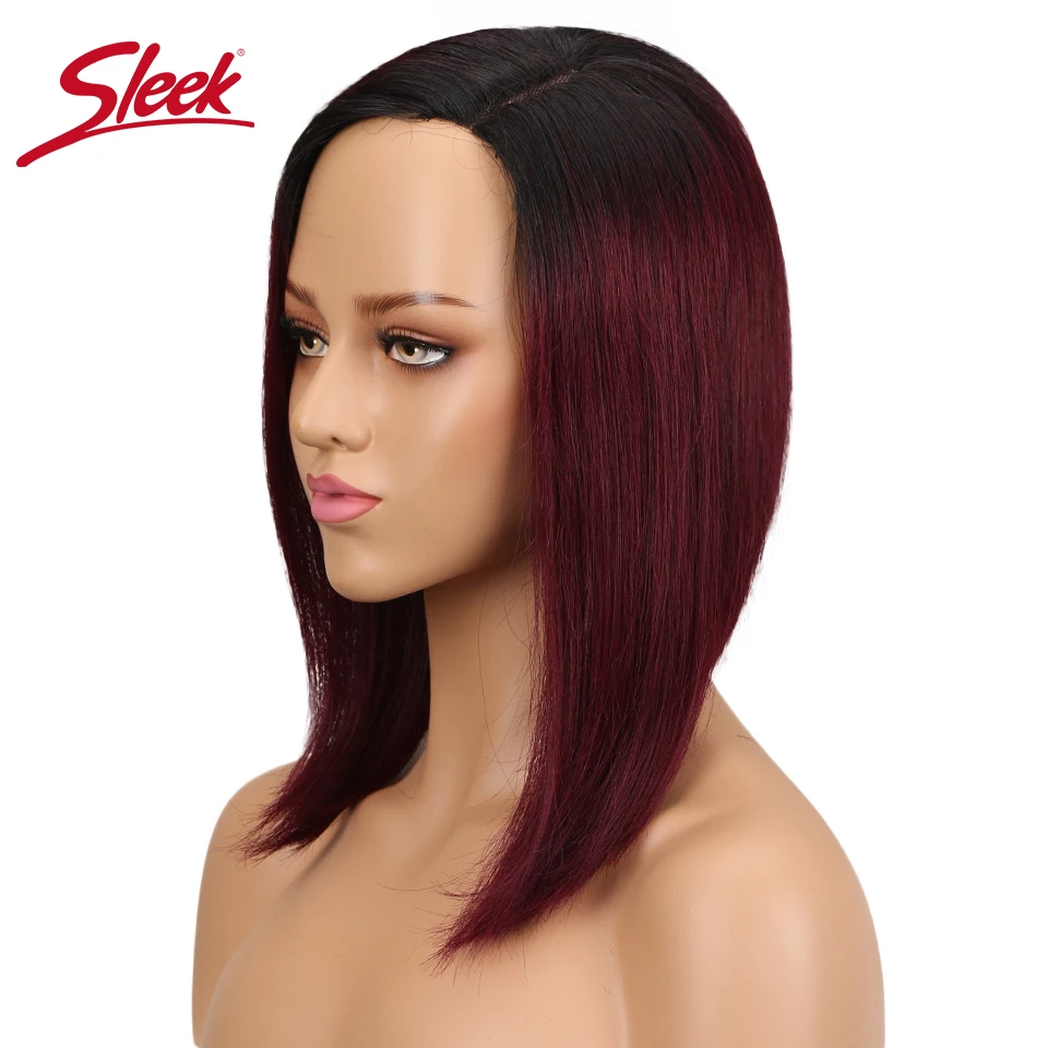

Sleek Remy 100% Human Hair Bob Wig Straight Human Hair Wigs Peruvian Lace Front Human Hair Wigs T1B/99J Free Shipping