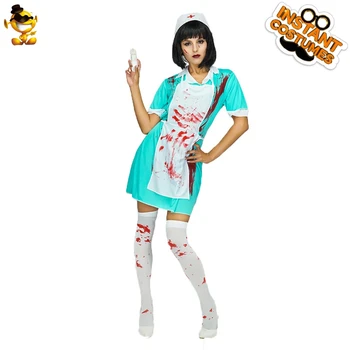 

DSPLAY Bloody Zombie Nurse Costume Women Scary Zombie Fancy Dress Halloween Cosplay Costume