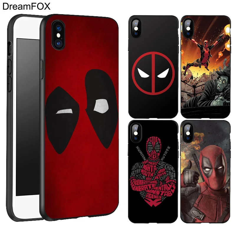 DREAMFOX L143 Дэдпул Черный Мягкий ТПУ силиконовый чехол для Apple iPhone 11 Pro XR XS Max X 8 7 6 6S Plus 5