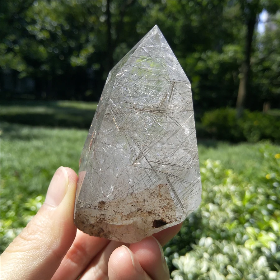 

109g Rutilated Quartz Wand Crystal w Rutile Point Hair Crystal Tower Chakra Healing Meditation Crystal Obelisk Gift Home Decor.