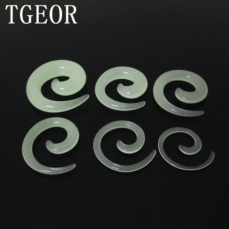 Hot piercing body jewelry ear expander 120pcs mixed gauges clear color glow in the dark spiral