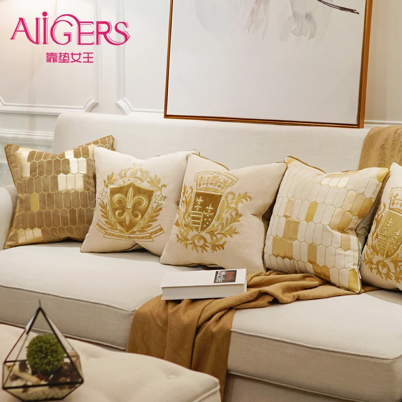 Us 10 39 52 Off Avigers Luxury Embroidery Cushion Cover Velvet European Pillow Gold Pillowcase Geometry Home Decorative Sofa Throw In