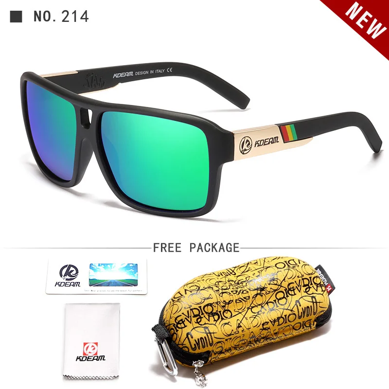 Мужские разноцветные солнцезащитные очки KDEAM, поляризационные солнцезащитные уличные очки для всех типов лица с чехлом на застежке в форме черепа, KD520 - Цвет линз: C214