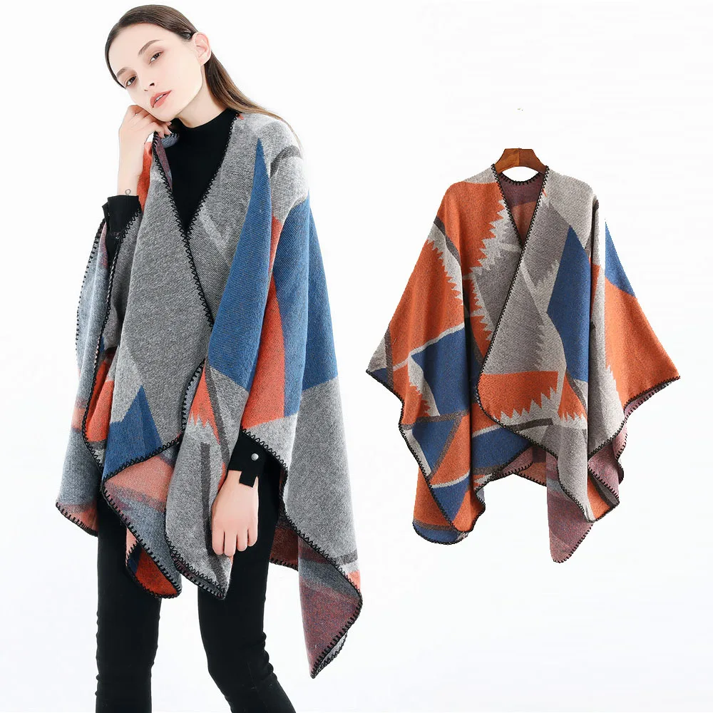 2018 Women Poncho Cashmere Fashion Chic Plaid Big Thick Warm Scarf