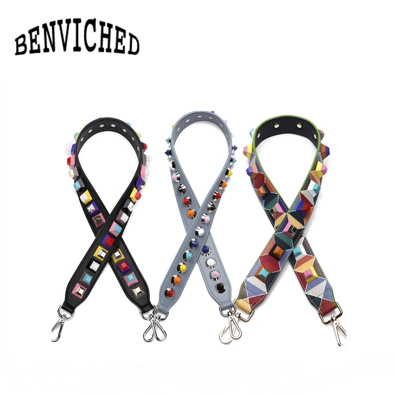 BENVICHED 2022 new colorful rivets wide shoulder strap you fashion hit color accessories R130 | Багаж и сумки