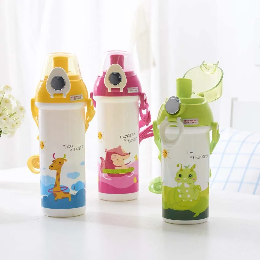 

460ml/550ML Cartoon Straw Water Bottle Food-Grade Plastic Outdoor Space My Drink Kids Chidren Bottles BPA Free