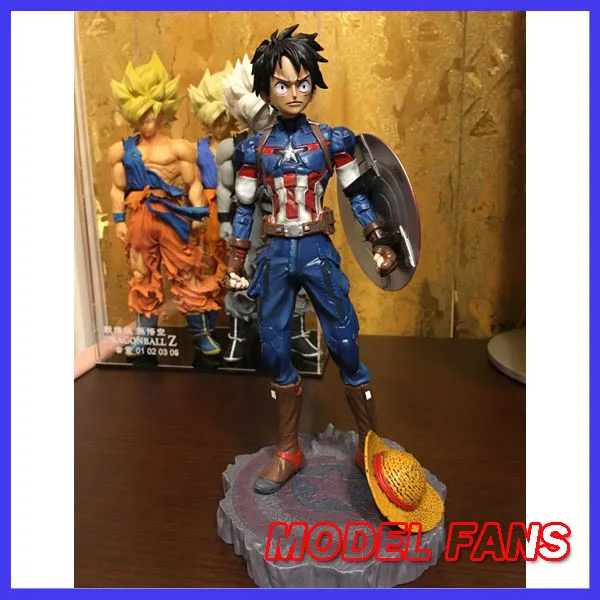 

MODEL FANS instock One Piece 26cm Monkey D. Luffy Captain America version gk resin toy Figure for Collection