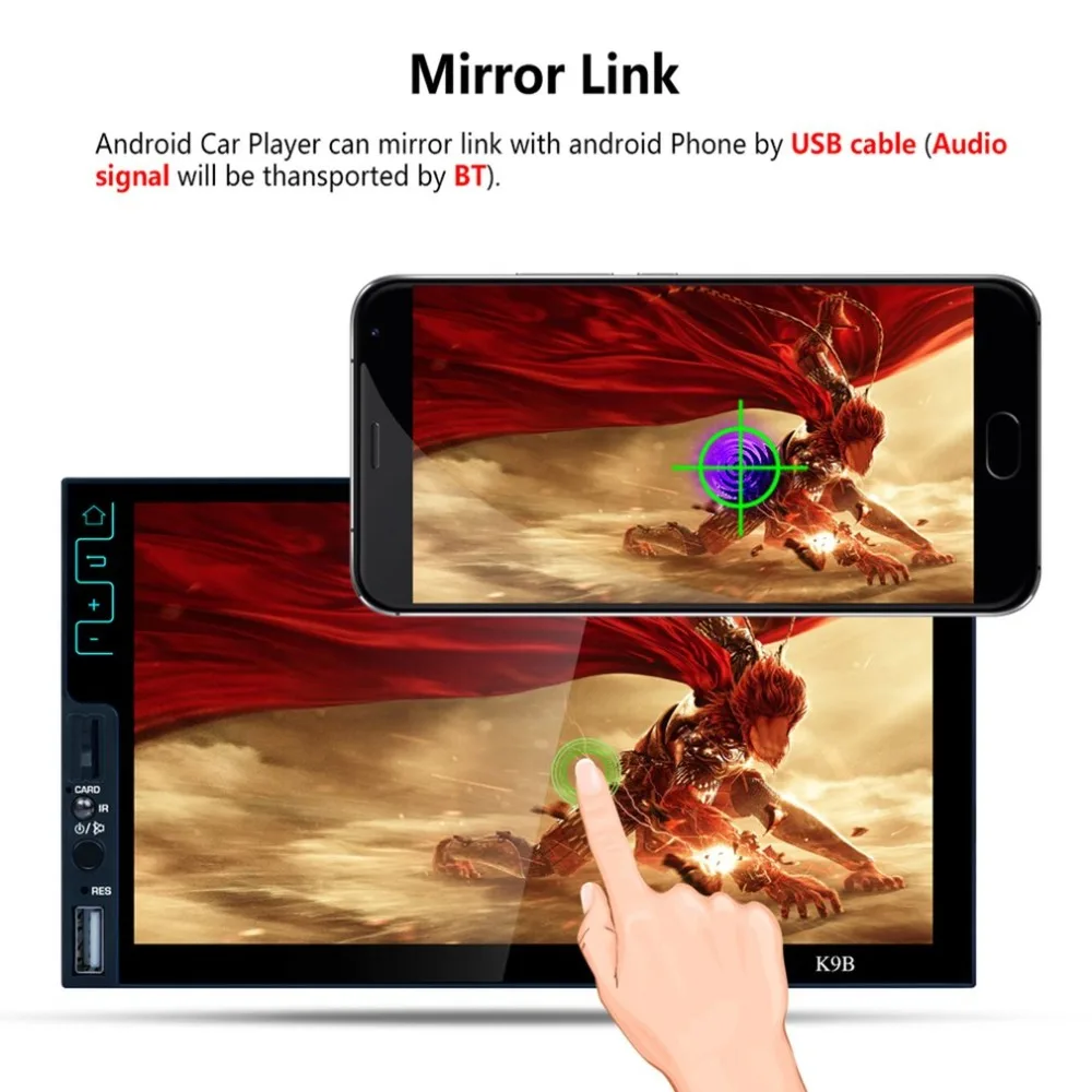 

Hot Sale K9B 7" HD Bluetooth Car MP5 Player Stereo Audio RDS FM Radio Tuner Mirrorlink Steering Wheel Control Support TF USB