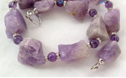 

ddh001590 Unusual Nugget Baroque Rough & Round Amethyst Necklace