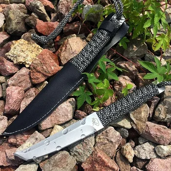 

Tactical Fixed Blade Knife Tanto Blade Outdoor Camping Hunting Survival Rescue Pocket EDC Tool with Leather Sheath