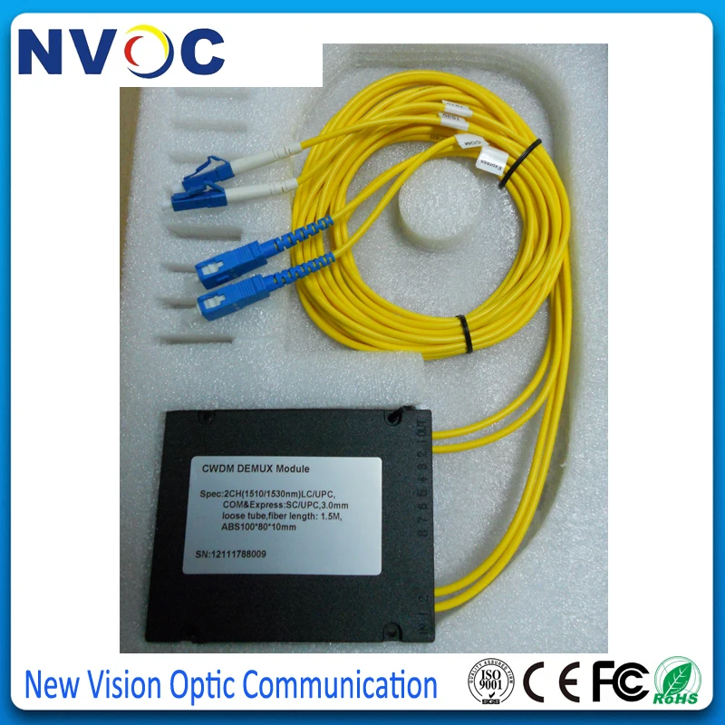 Бесплатная доставка Волоконно оптический 2 канальный CWDM Mux Demux модуль 1310 1490nm с LC SC