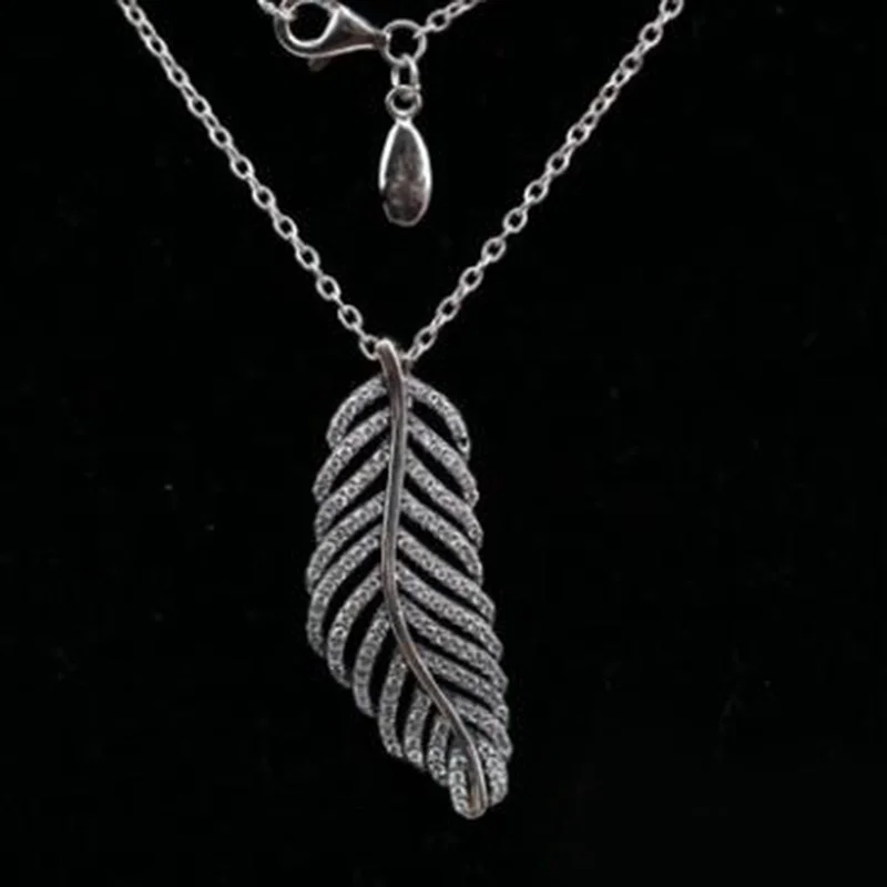 

2017 new fashion necklace really s925 sterling silver feather necklace fit party DIY support wholesale