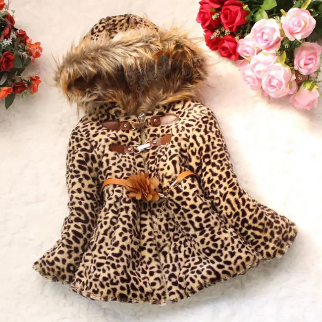 Рождество зимнее пальто для девочки Мужские парки с капюшоном Leopard цветок Верхняя одежда, куртки Костюмы модные Искусственный мех Теплый пуховик верхняя одежда