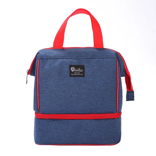 Дорожная сумка для пикника Bento с двойным слоем, сумка для обеда, для сохранения свежести, упаковка для льда, коробка для еды, фруктов, термоизоляционная сумка-холодильник, контейнер, аксессуары - Color: Dark Blue