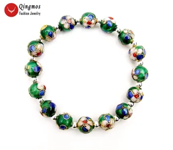 

Qingmos Fashion China Feature Cloisonne Bracelet for Women with 10mm Round Green Cloisonne Beads Bracelet Jewelry 7.5'' bra124