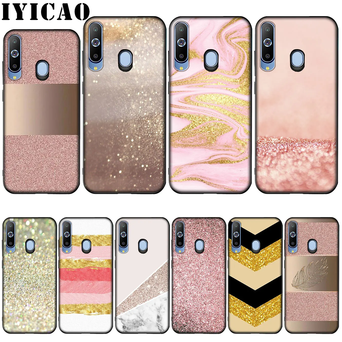 

IYICAO Gold Pink rose Glitter Dust love Silicone Soft Case for Samsung Galaxy A10 A30 A40 A50 A70 M10 M20 M30 Cover