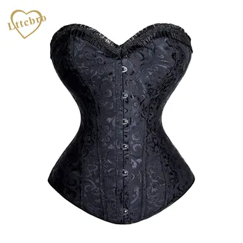 

White Embroidered Burlesque Steel Boned Overbust Corset Women Waist Corsets Black Bustier Top Corselet Sexy Lingerie