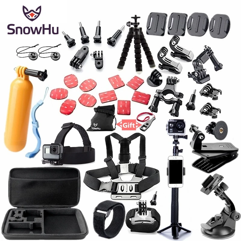 Günstige SnowHu Für Gopro zubehör set halterung für go pro hero 8 7 6 5 4 3 schwarz für xiaomi yi 4K action kamera zubehör fall GS52