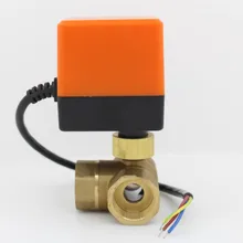 3 ходовой шаровой кран из латуни AC220V DC5V DC12V AC24V DC24V Электрический шаровой кран с электрическим приводом DN15 DN20
